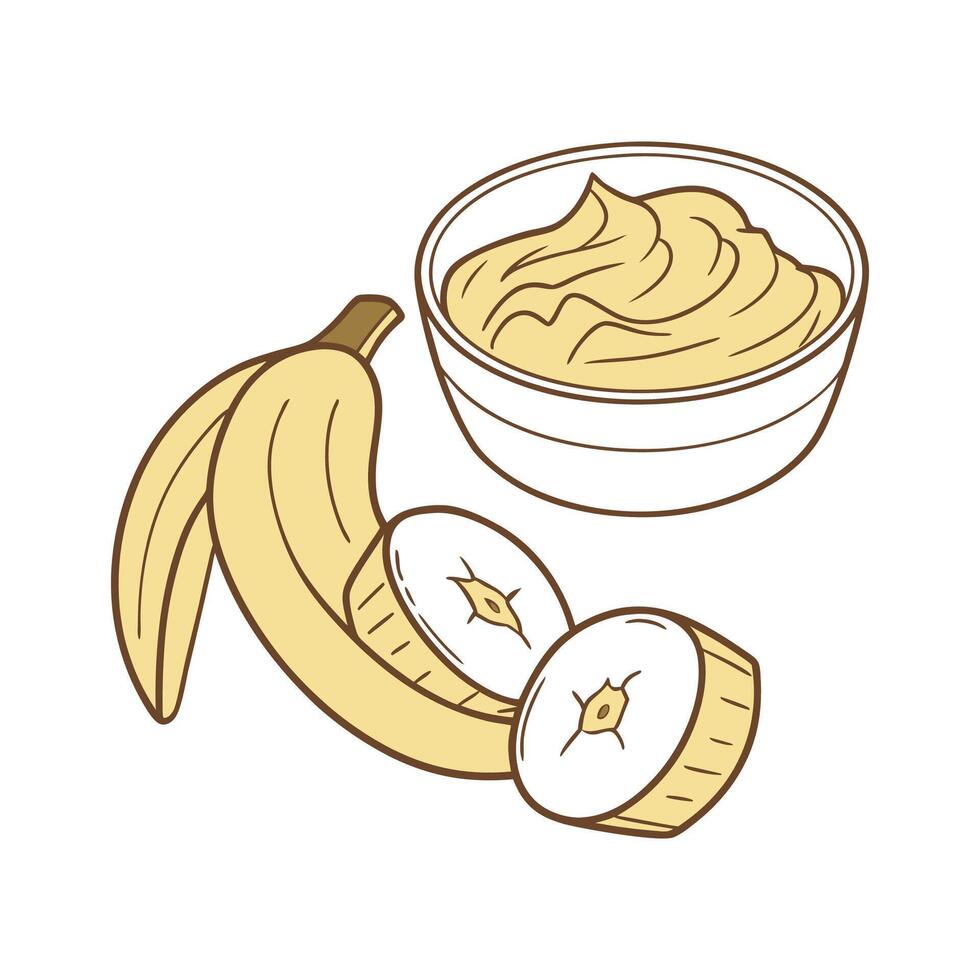 Nutritious Soft Mashed Banana with Peanut Butter for Older Babies vector