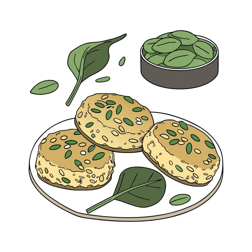 Nutritious Soft Quinoa Spinach Fritters for Healthy Treats vector