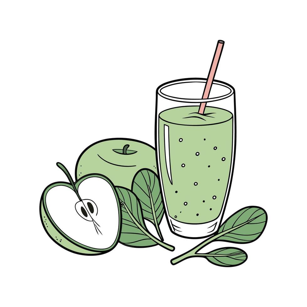 Tasty Spinach Apple Juice Healthy Treat vector