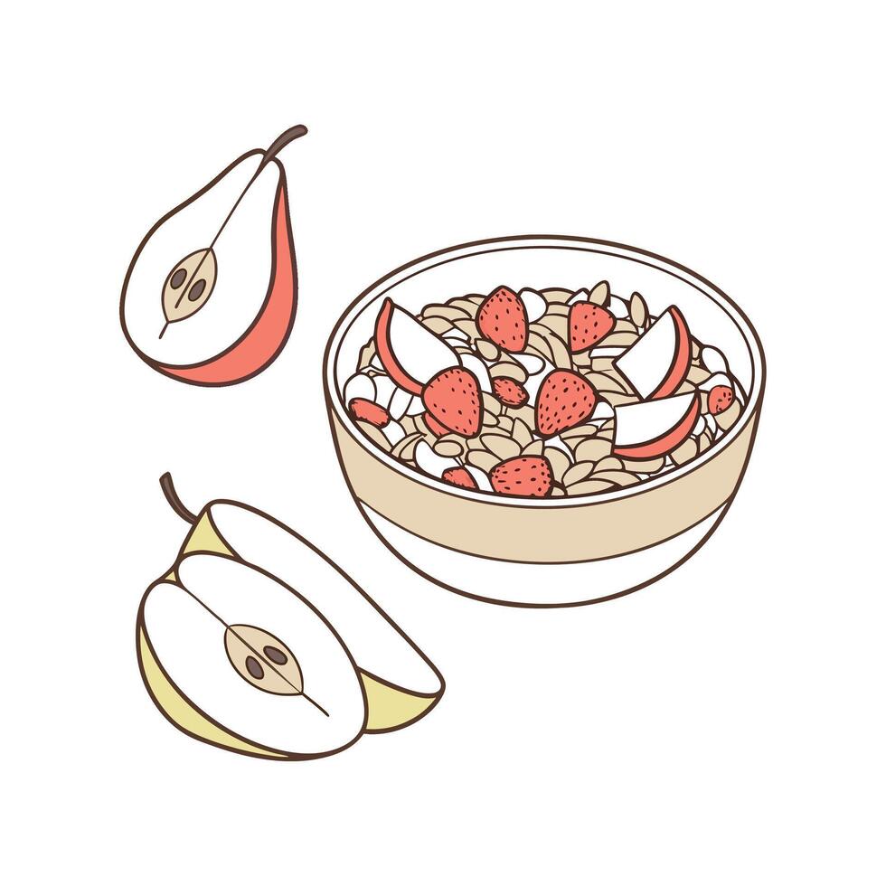 Yummy Whole Grain Cereal with Pear for Healthy Snacking vector