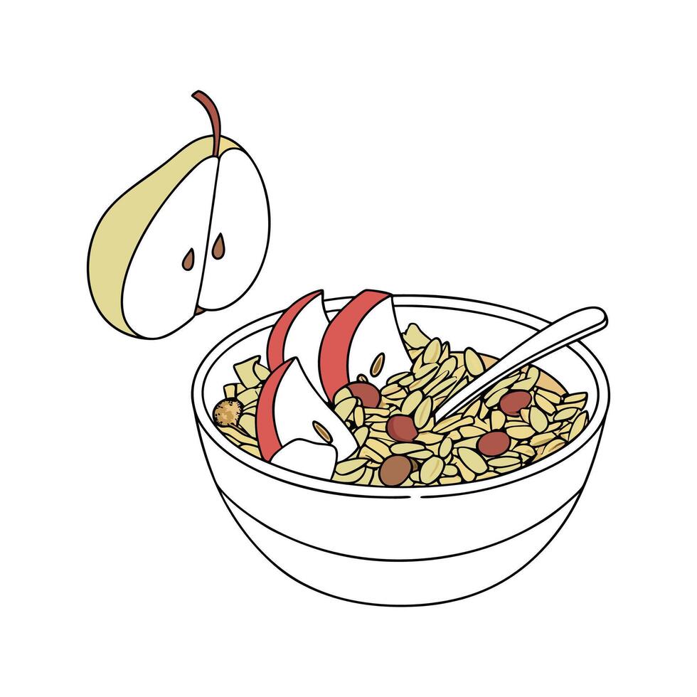 Delicious Whole Grain Cereal with Pear for Kids vector