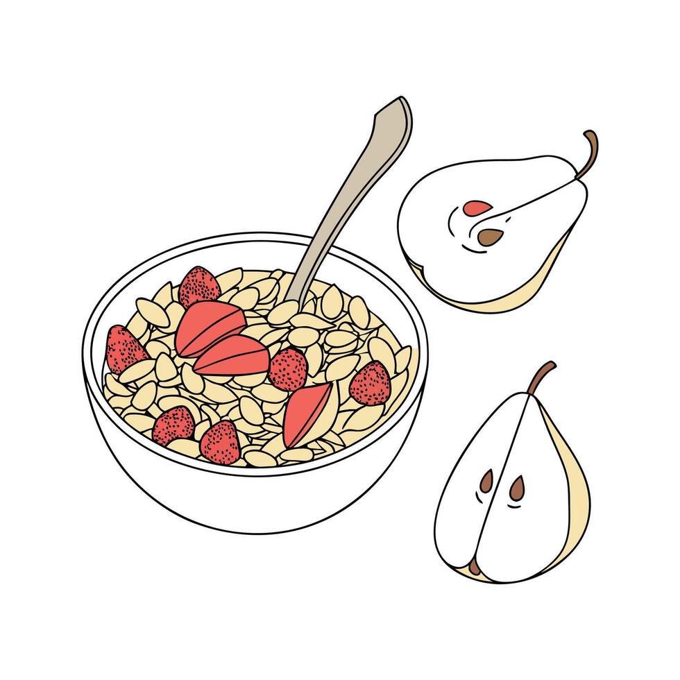Creamy Whole Grain Cereal with Pear for Nutritional Meals vector