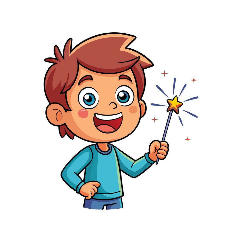Creative Child with Sparkler Stick Watching Illustration vector