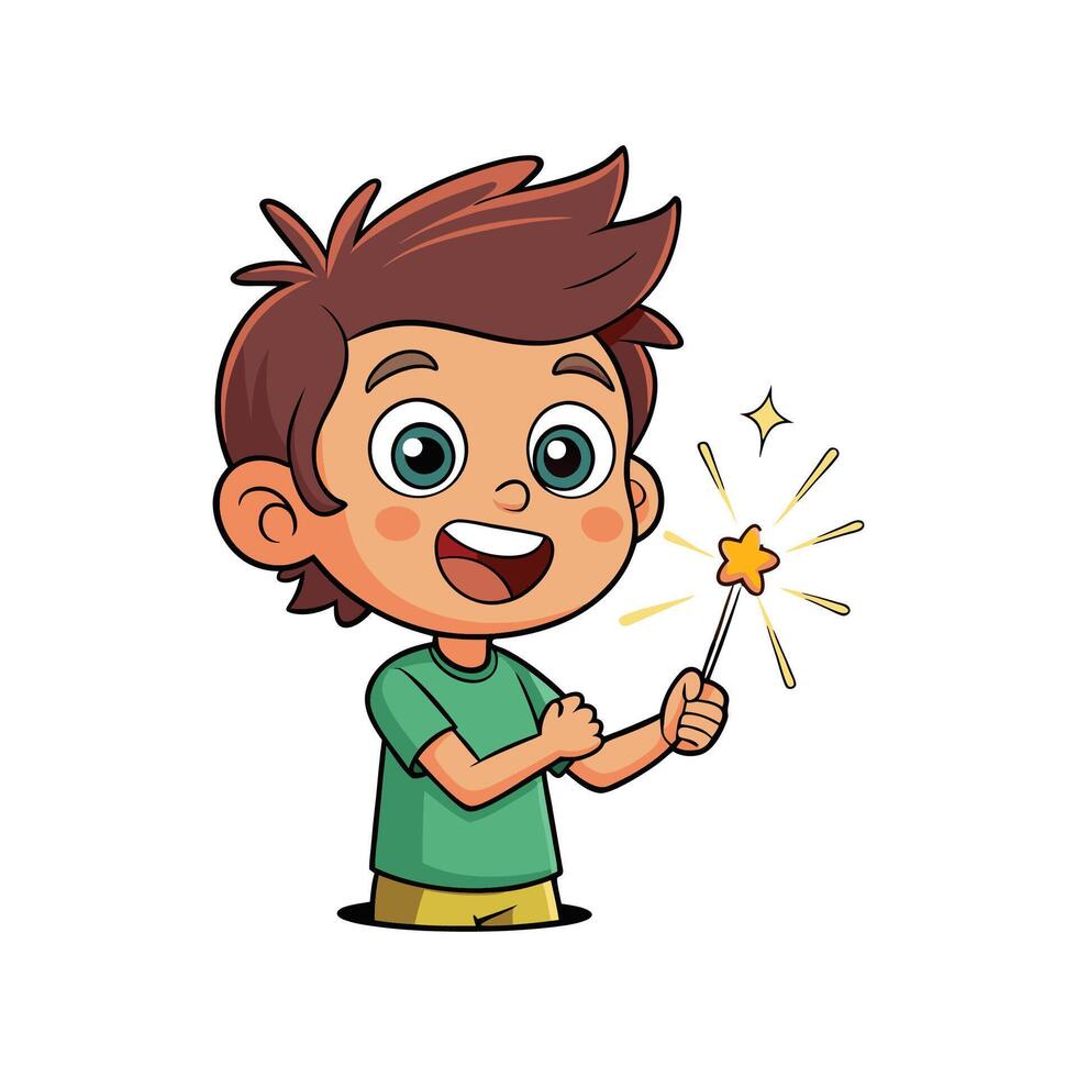 Child with Sparkler Stick Enjoying Glow vector