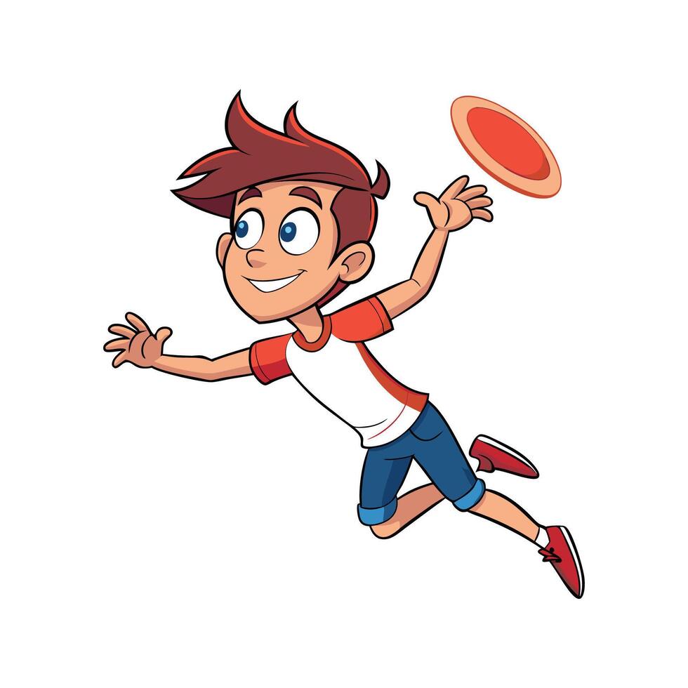 Joyful Boy Catching Frisbee Illustration vector