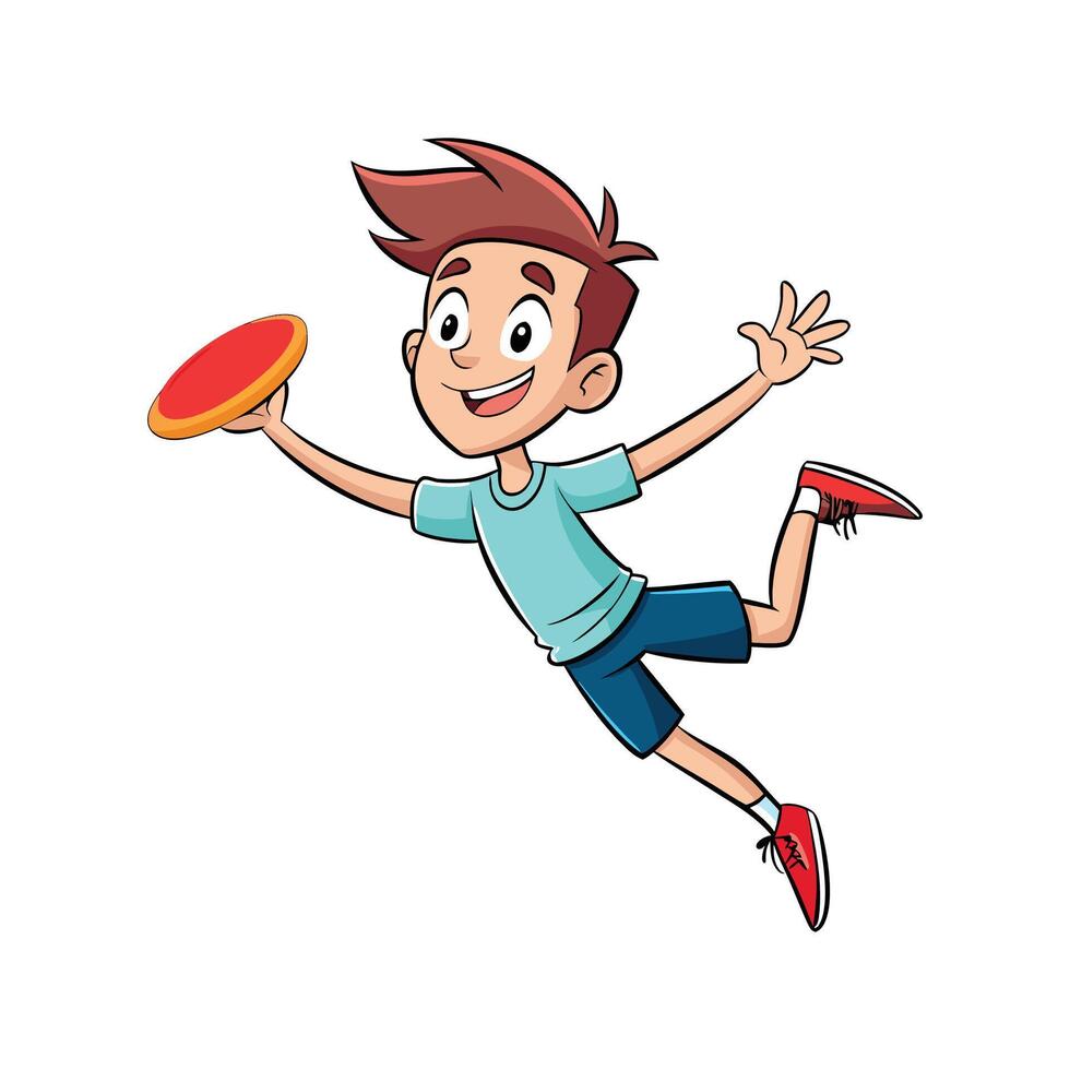 Delightful Boy Catching Frisbee Illustration vector