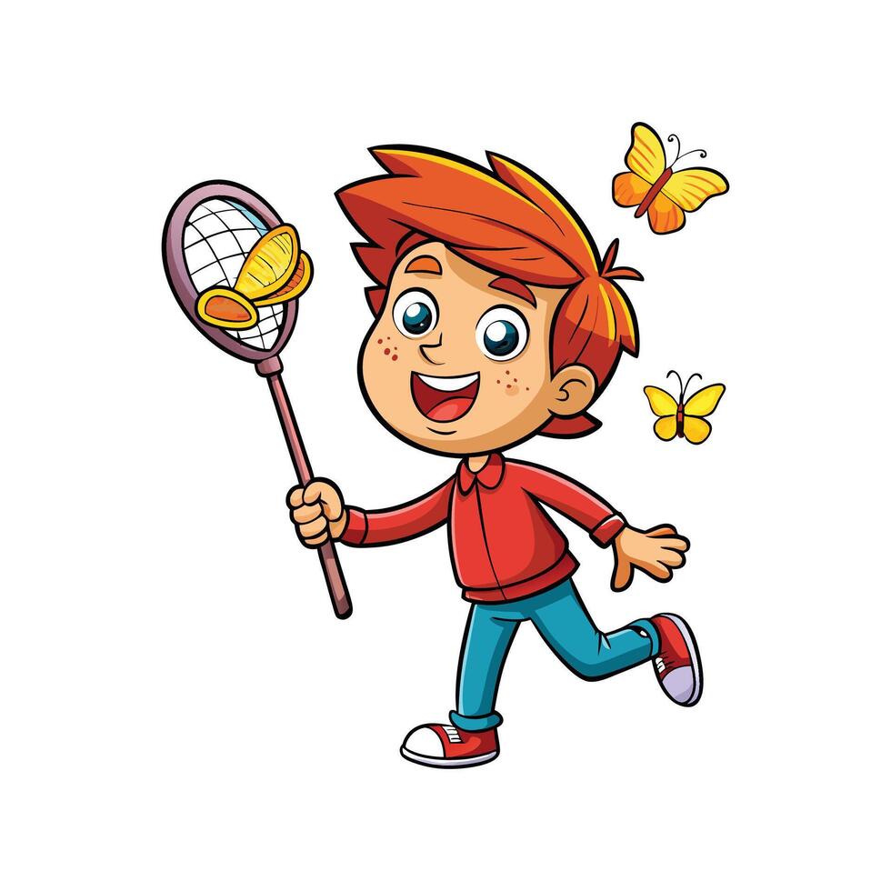 Creative Boy Catching Butterflies Illustration vector