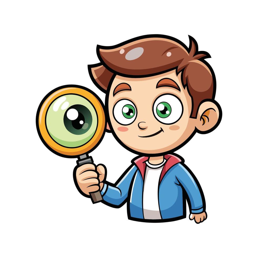 Delightful Boy with Magnifying Glass Illustration vector