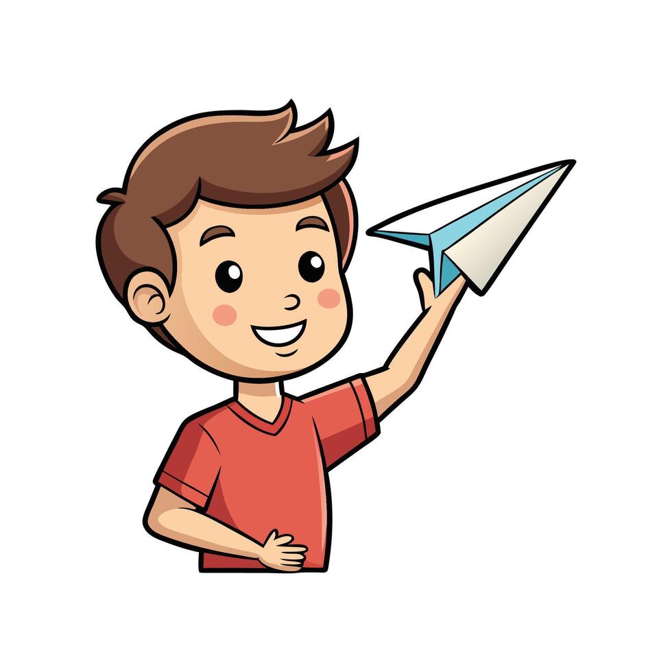 Joyful Boy Ready to Throw Paper Airplane vector