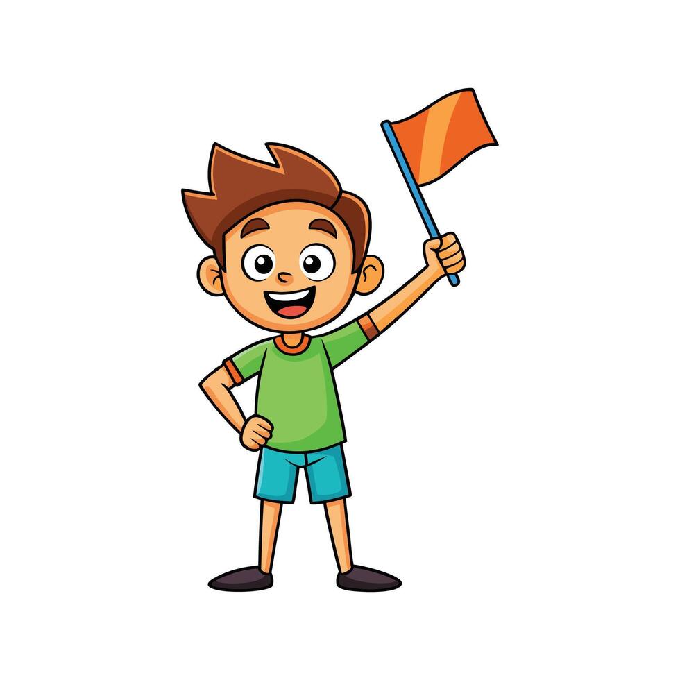 Joyful Child Waving Small Flag Illustration vector