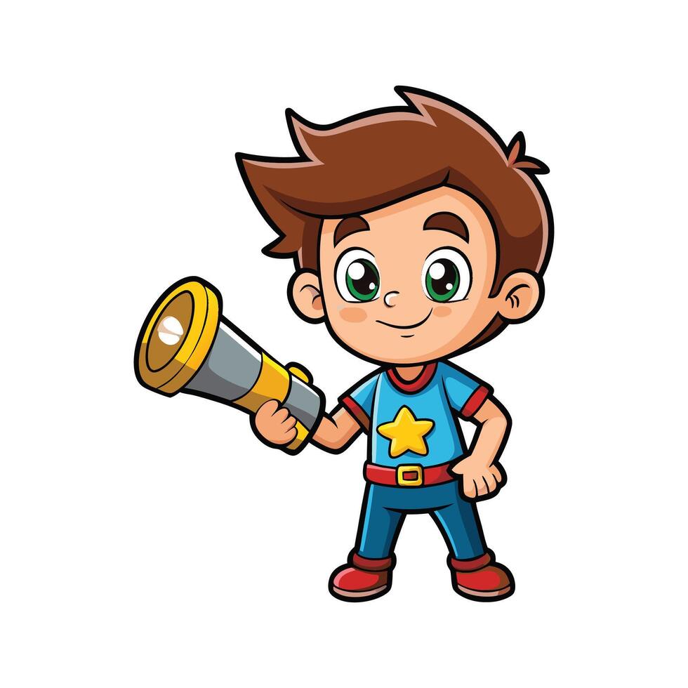 Playful Boy with Toy Flashlight Fun vector