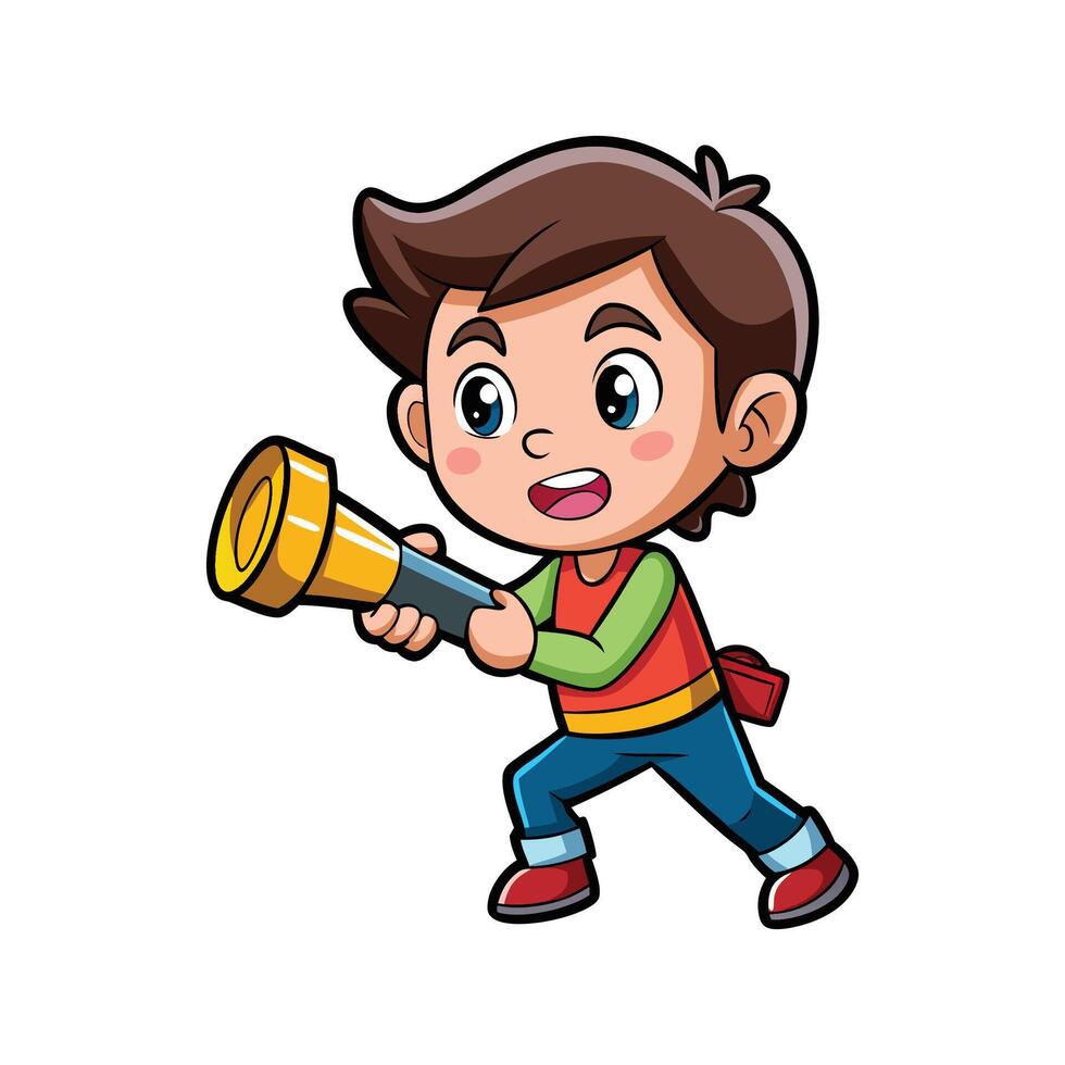 Child Enjoying Toy Flashlight Playtime vector