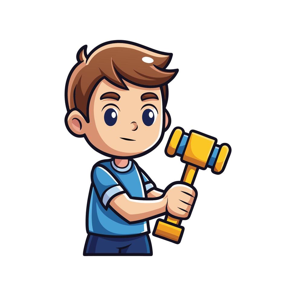 Boy Enjoying Imaginative Toy Hammer Play vector