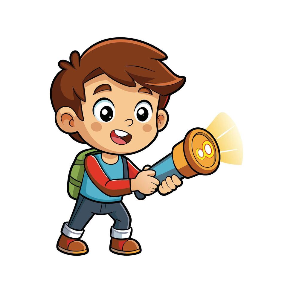 Boy Playing with Toy Flashlight Adventure vector