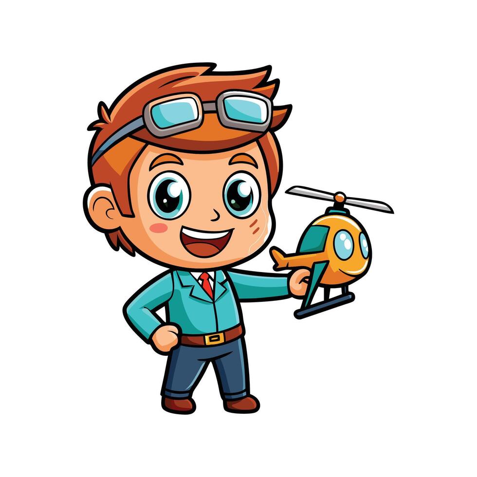 Child Imagining Flying with Toy Helicopter vector