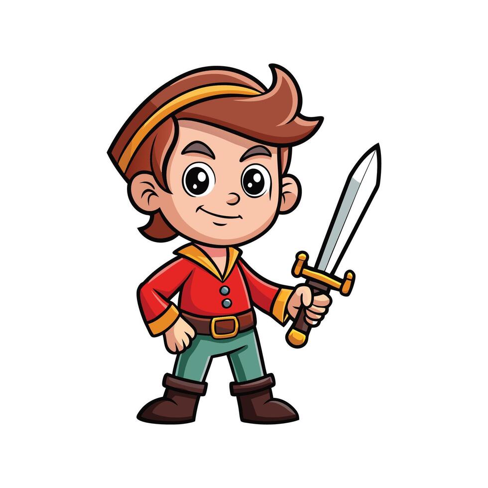 Playful Boy Pretending Pirate with Toy Sword vector