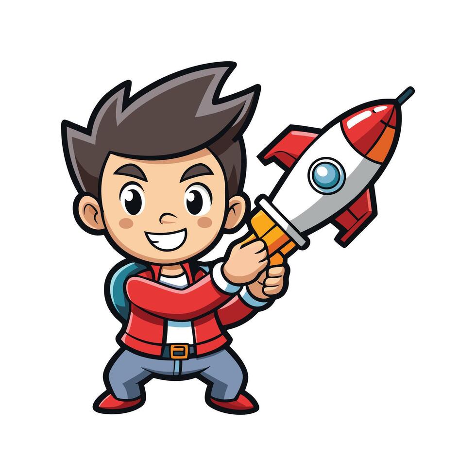 Child Pretending to Launch Toy Rocket Launcher vector