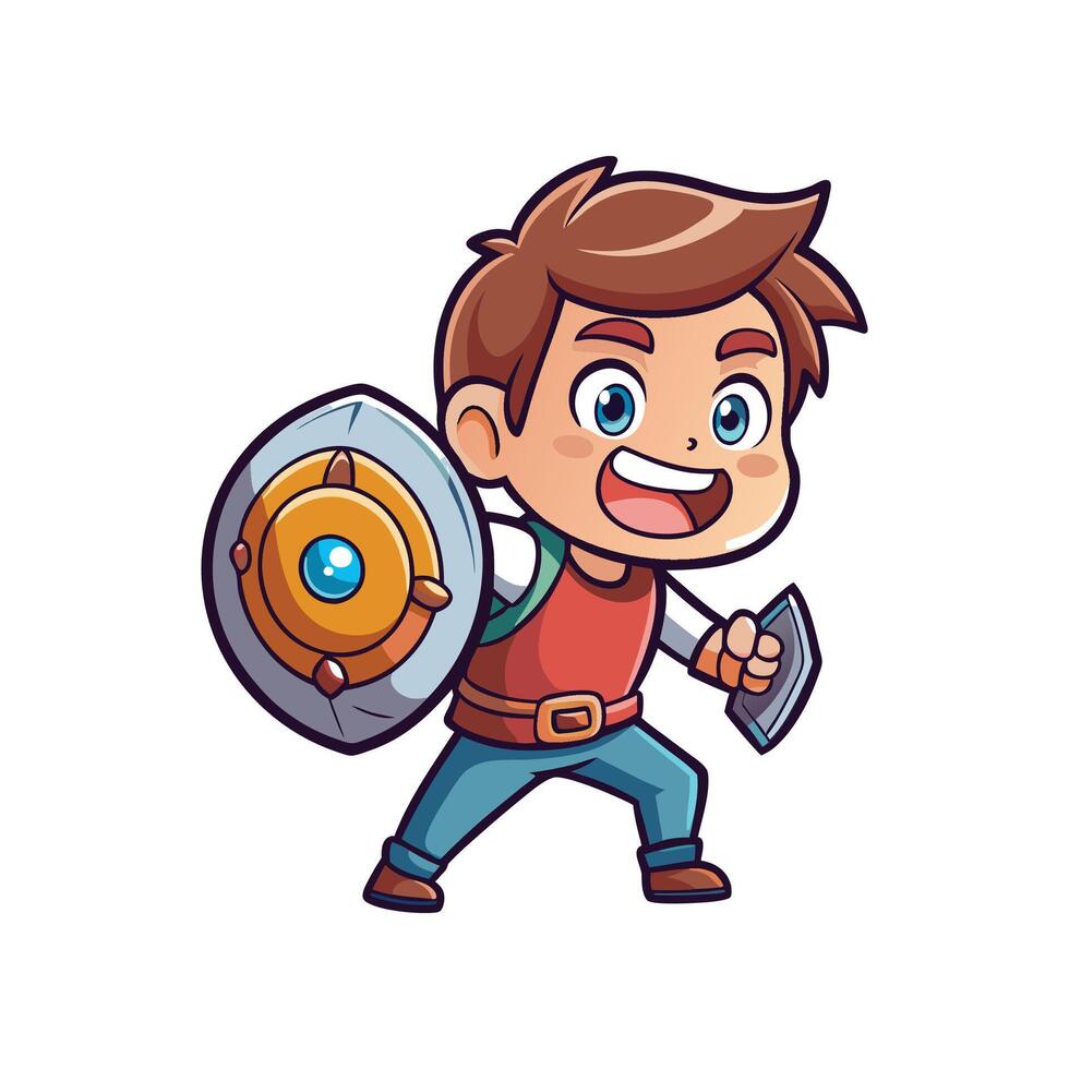 Boy with Toy Shield Imagining Protection vector