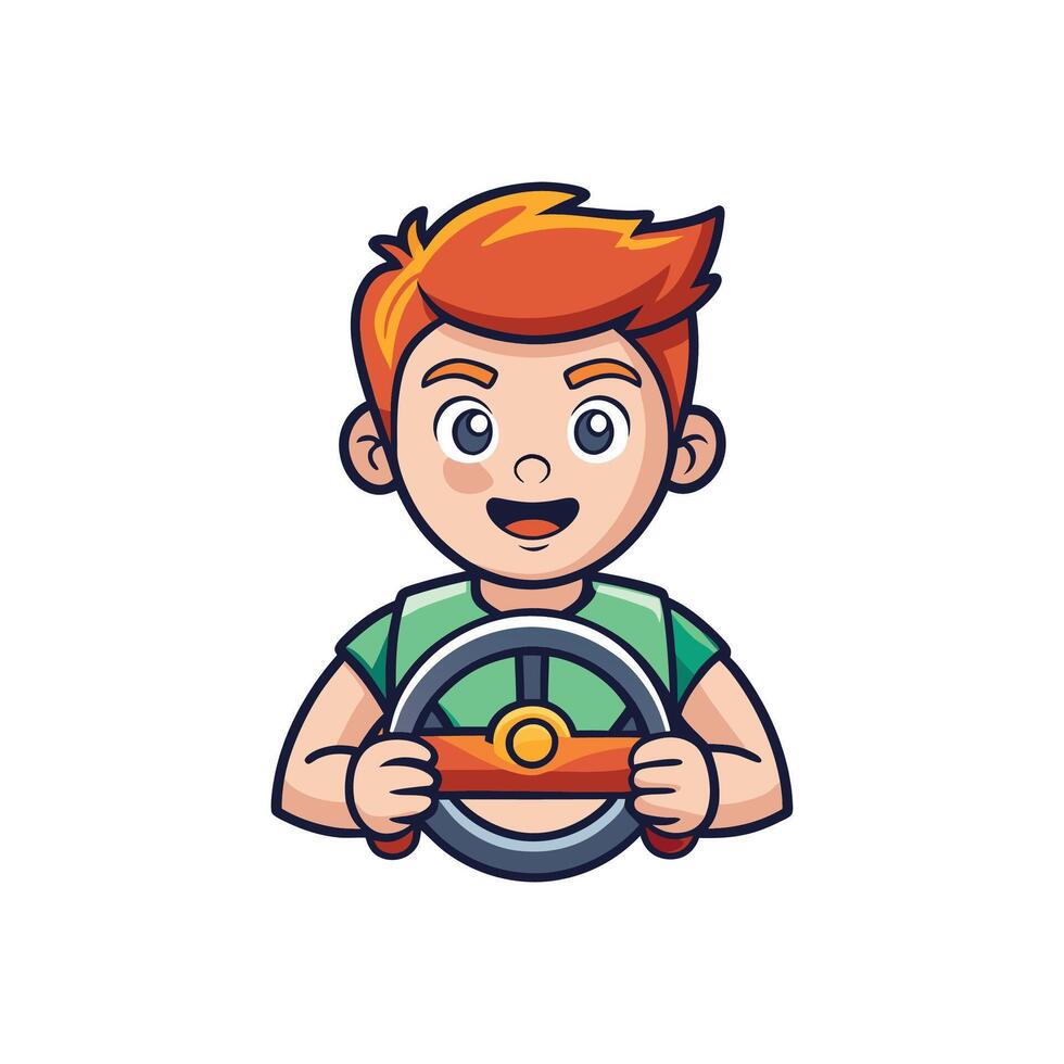 Child Holding Toy Steering Wheel in Fun Play vector