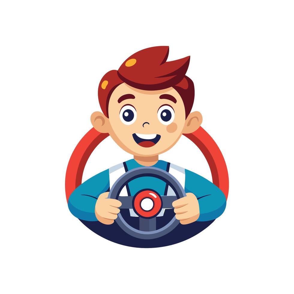 Child Holding Toy Steering Wheel in Adventure vector