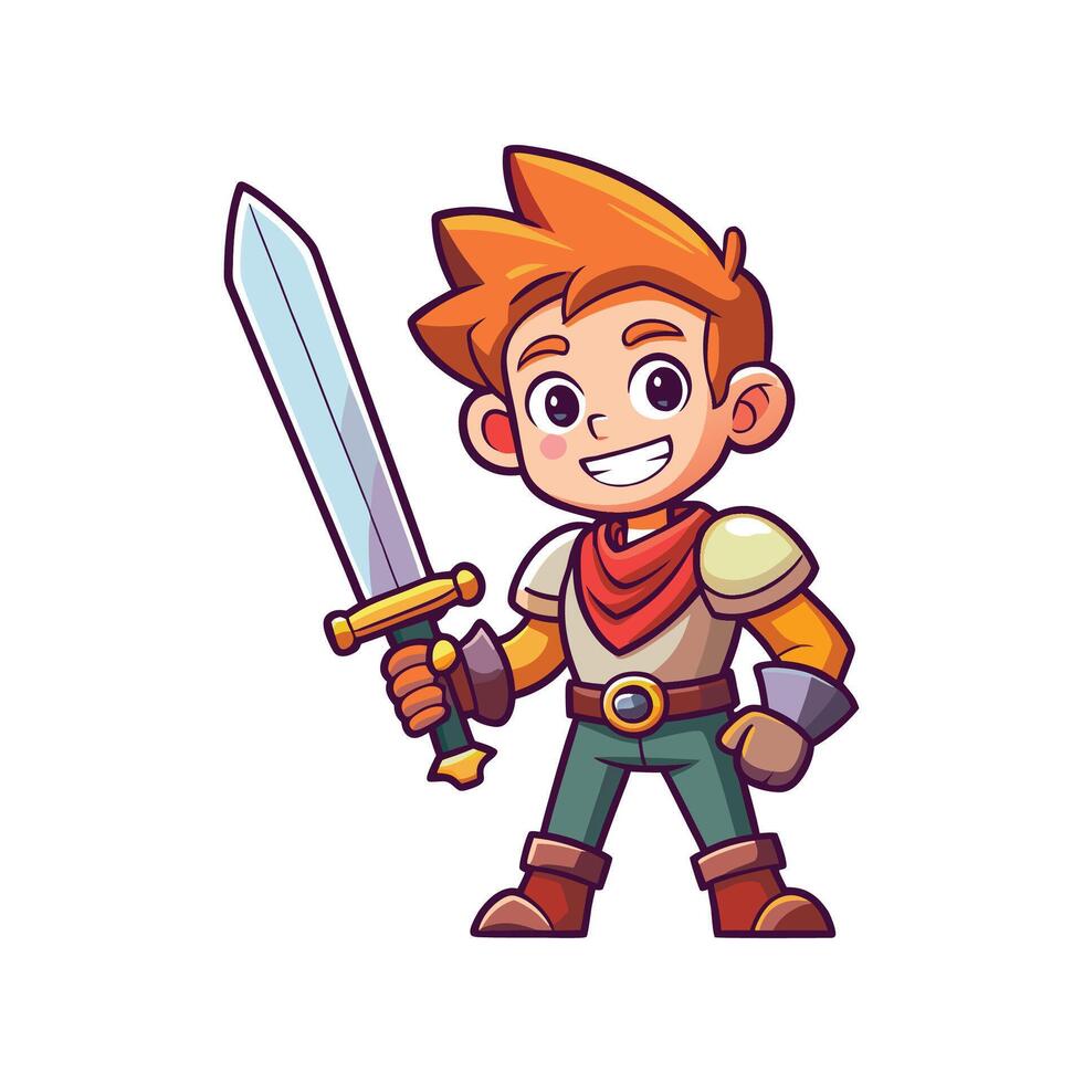 Child Pretending to be Knight with Toy Sword Illustration vector