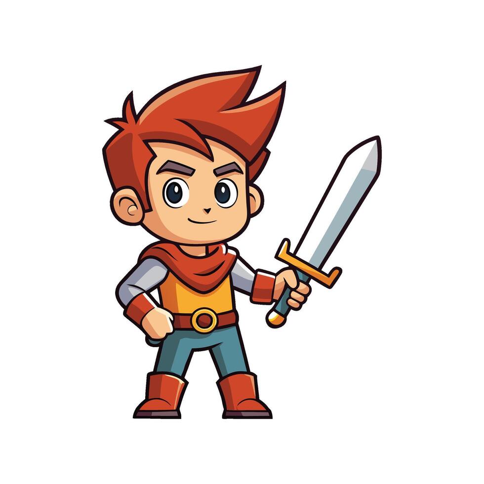 Child Pretending to Protect with Toy Sword vector