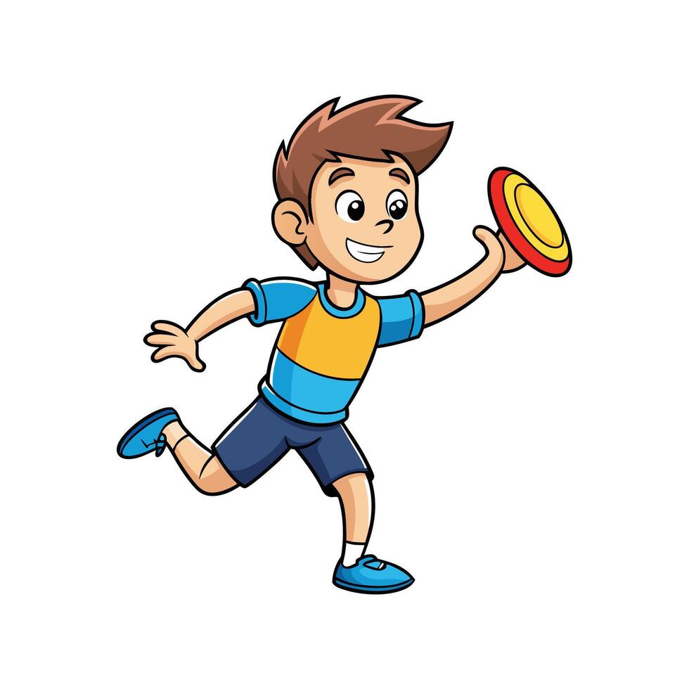 Boy Enjoying Active Play with Frisbee vector