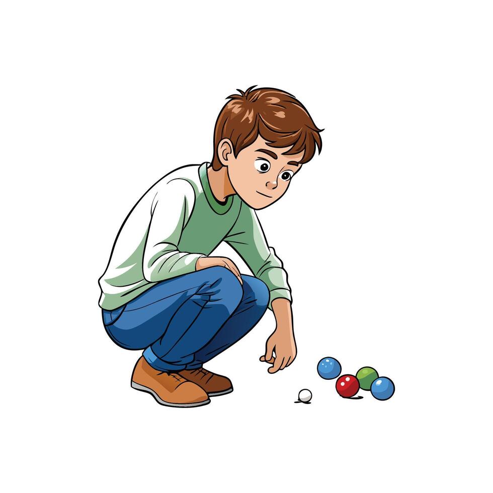 Boy Playing with Marbles in Cartoon Adventure vector