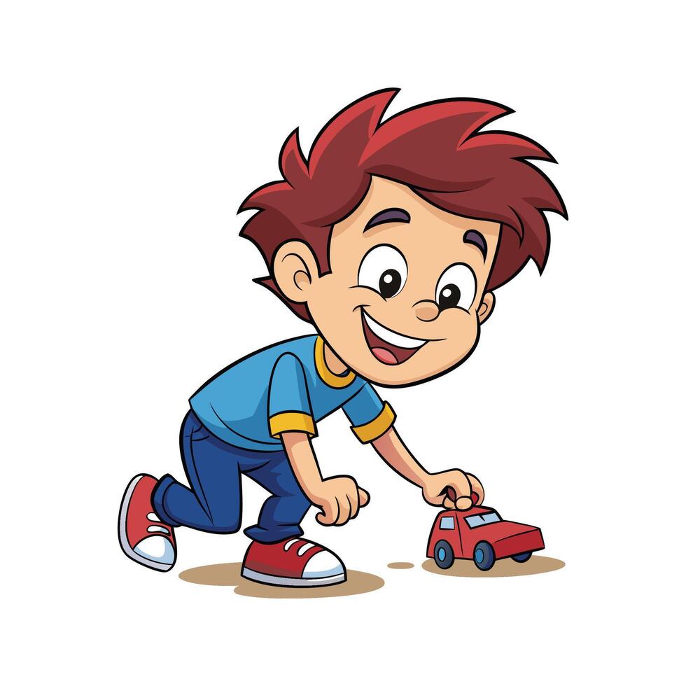 Boy Enjoying Race with Toy Car vector