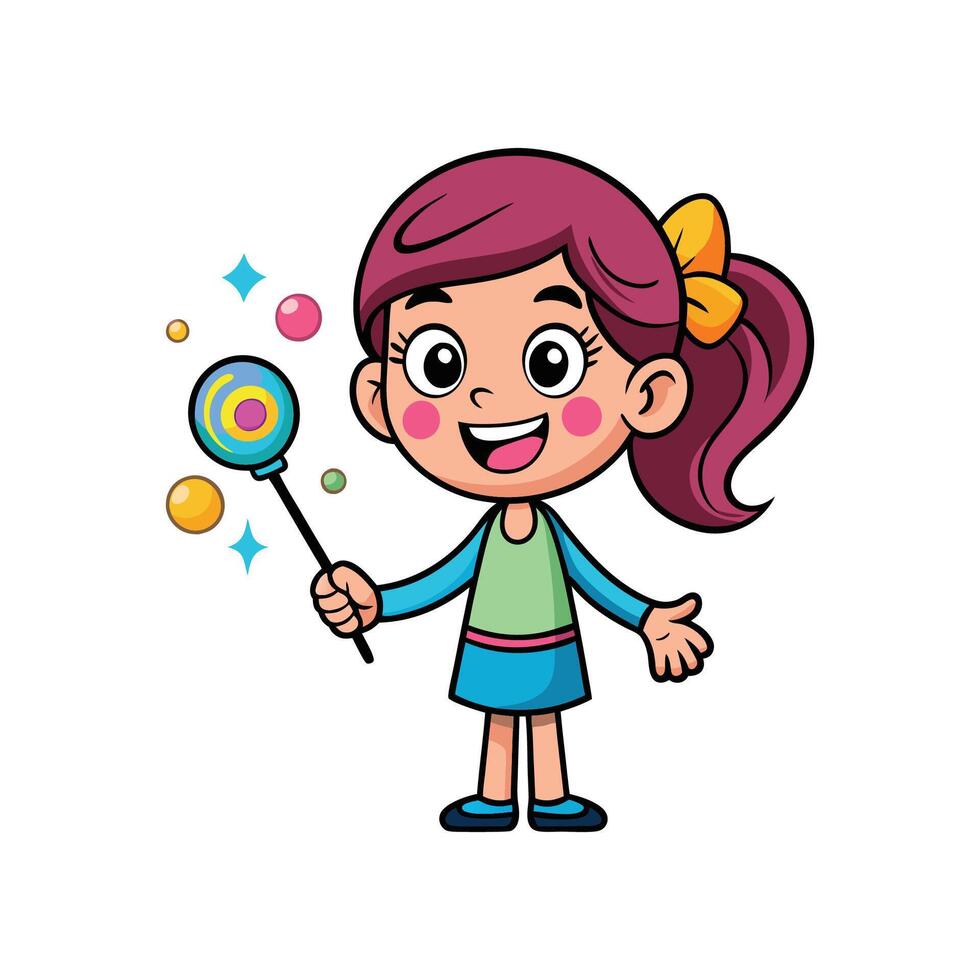 Playful Girl with Bubble Wand vector