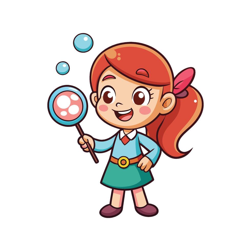 Child Blowing Bubbles with Wand vector