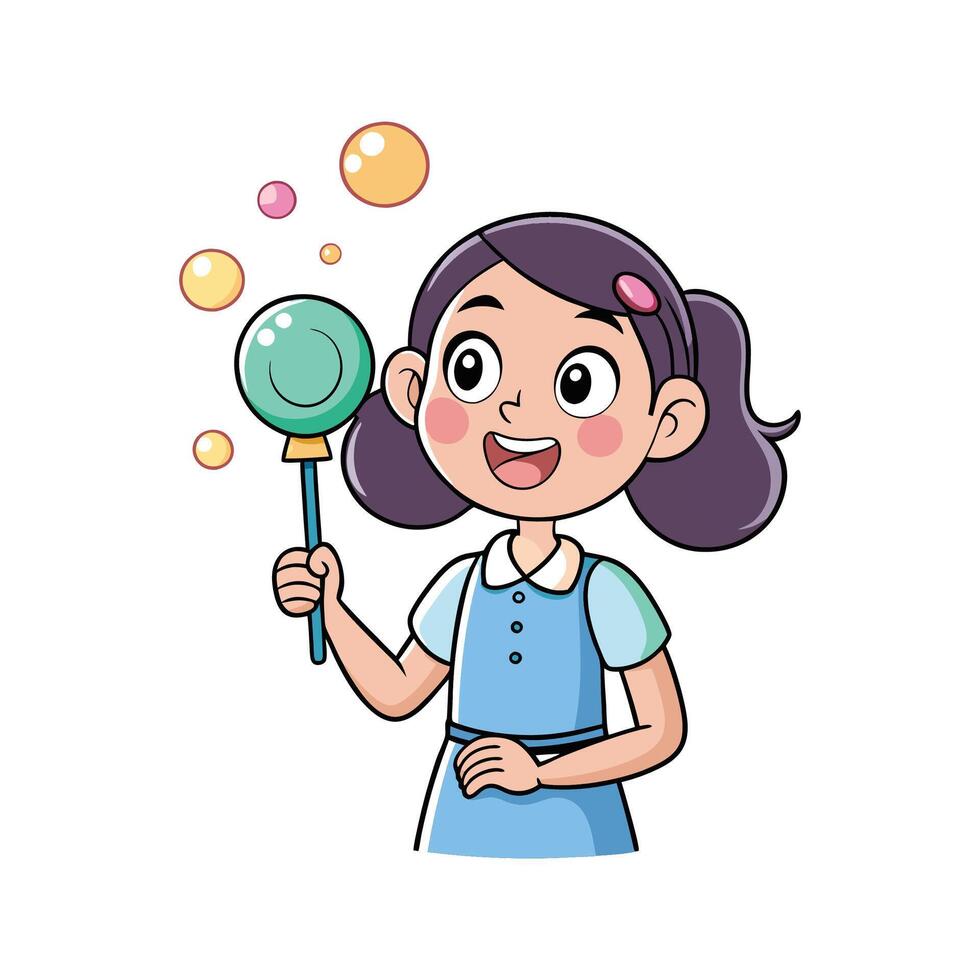 Child Ready to Blow Bubbles with Wand vector