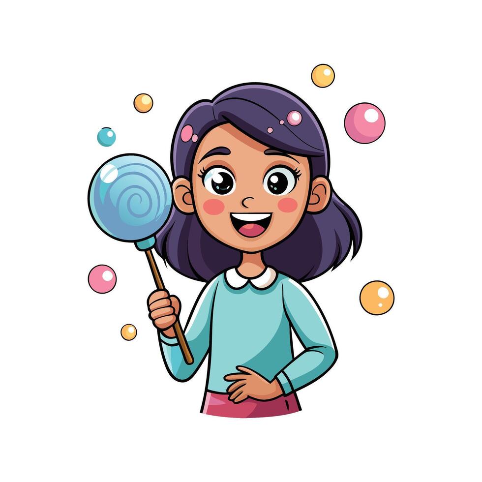 Child Playing with Bubble Wand vector