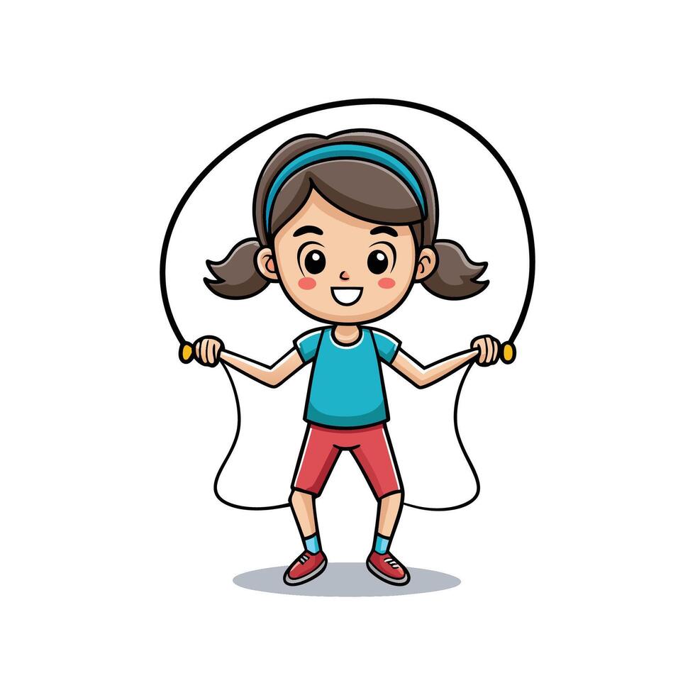 Playful Girl Ready to Jump Rope vector