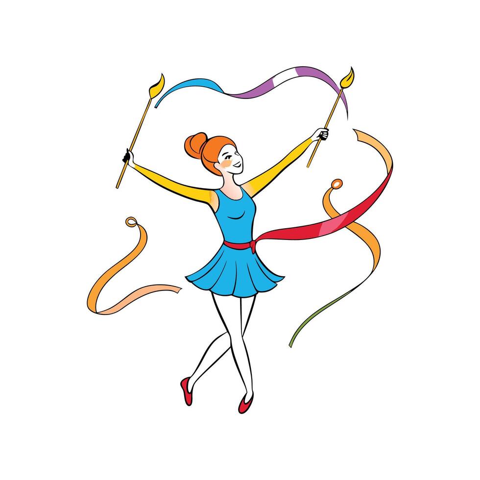 Playful Girl Dancing with Ballet Ribbons vector