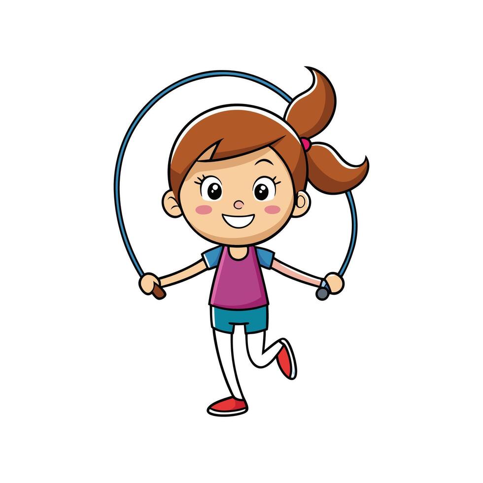 Child Holding Skipping Rope in Cartoon Style vector