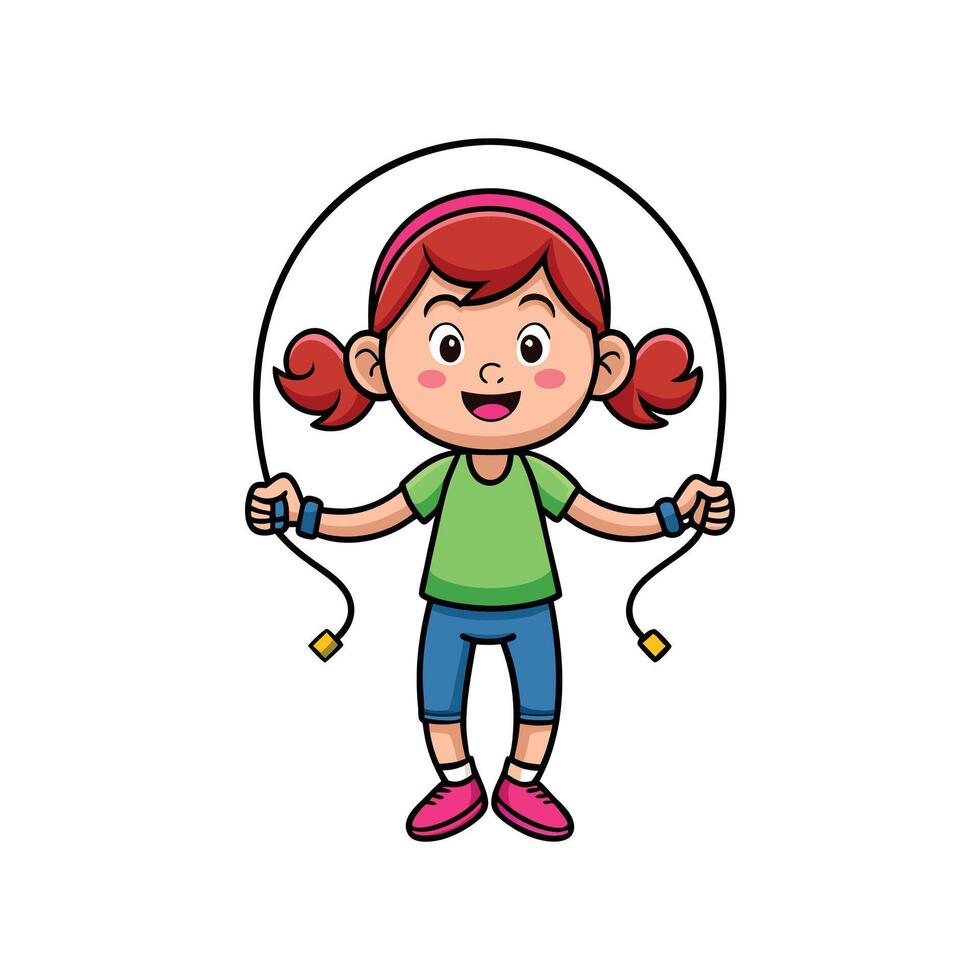 Girl with Skipping Rope Ready to Play vector
