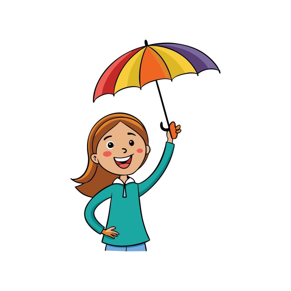 Child Holding Small Umbrella Happily vector