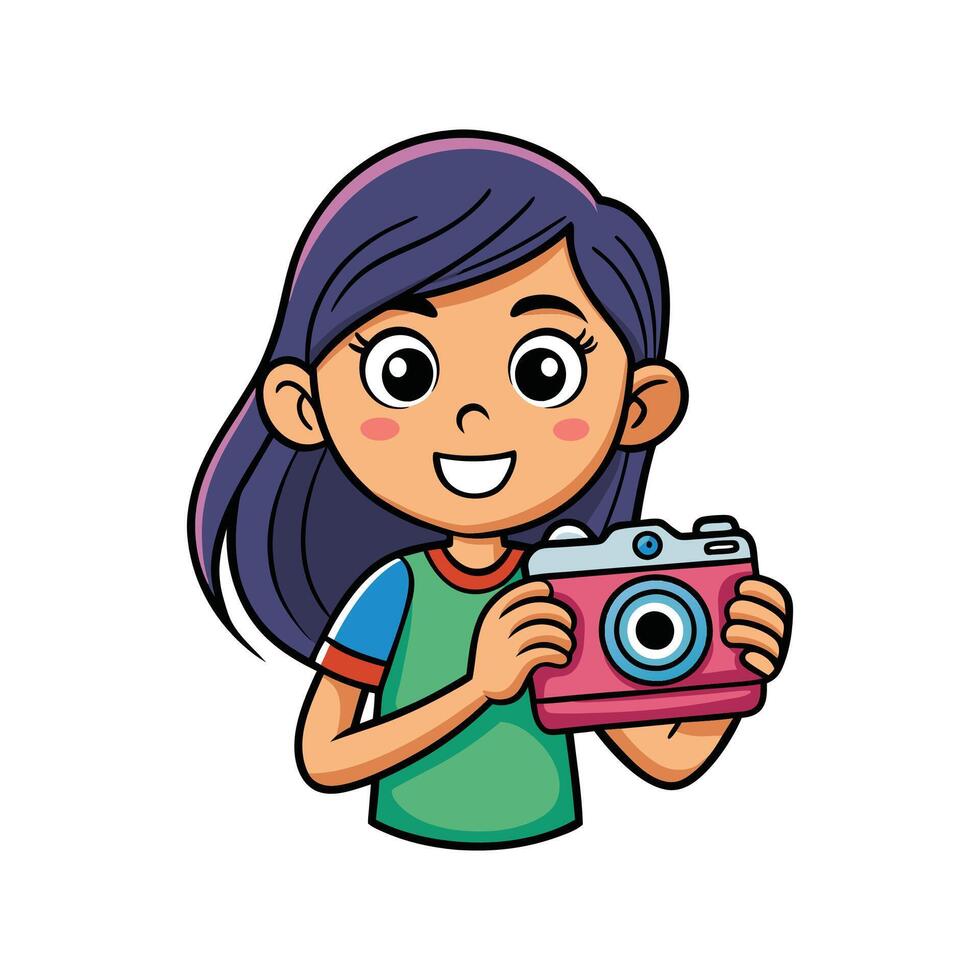 Child Pretending to Take Pictures with Toy Camera vector