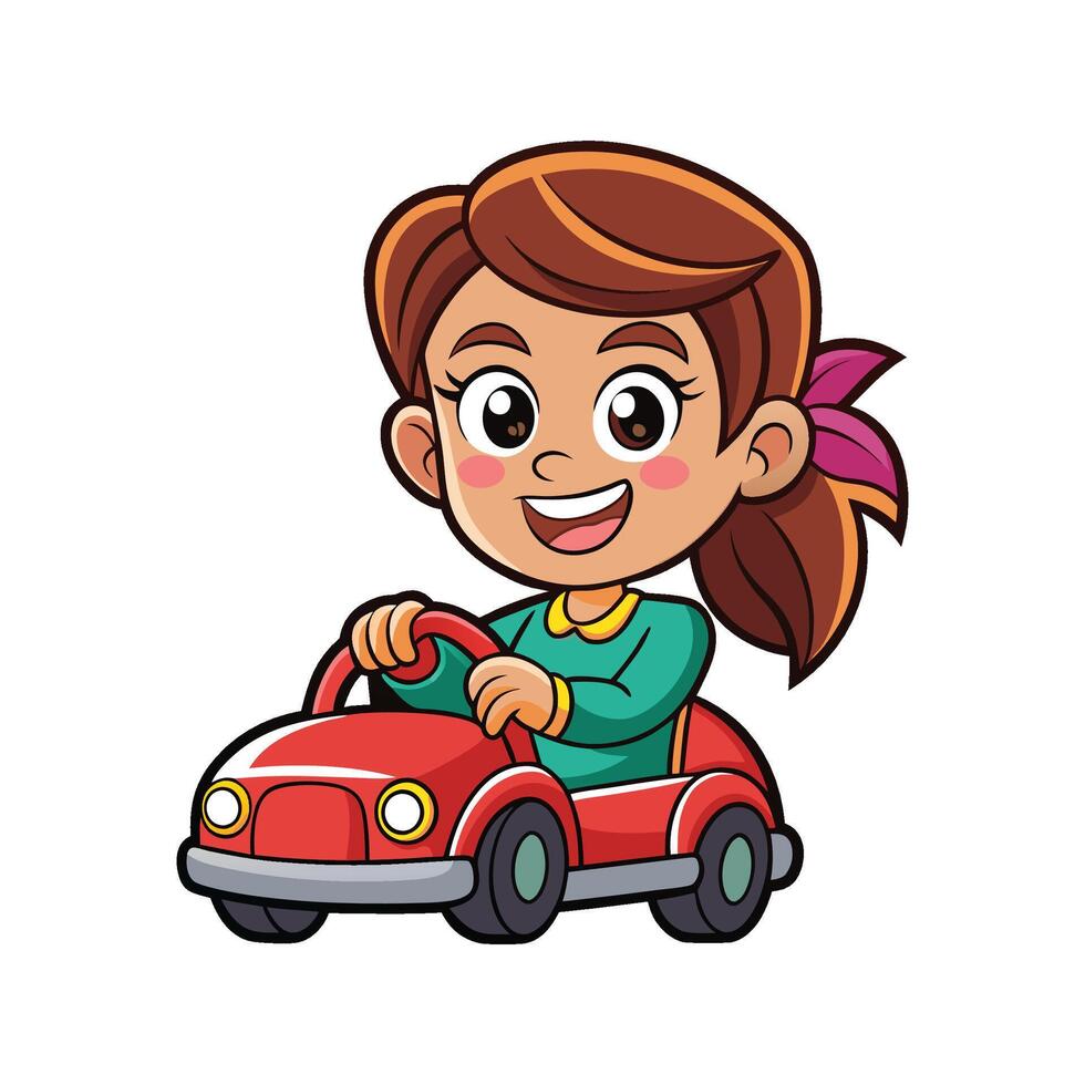 Child Pretending to Drive Toy Car vector
