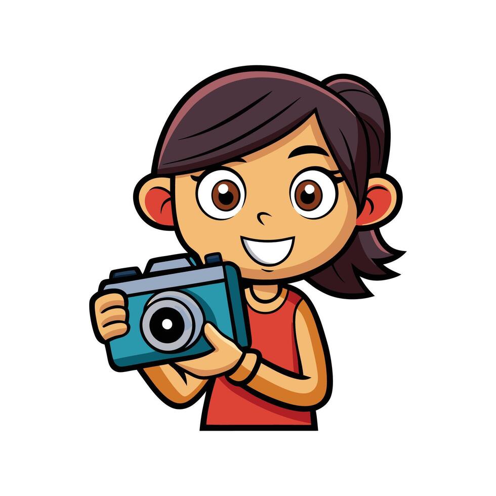 Girl with Toy Camera in Fun Play vector
