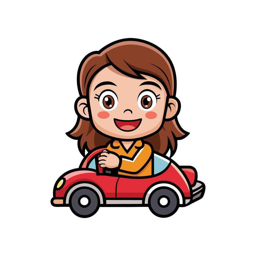 Child Enjoying Driving Pretend Toy Car vector