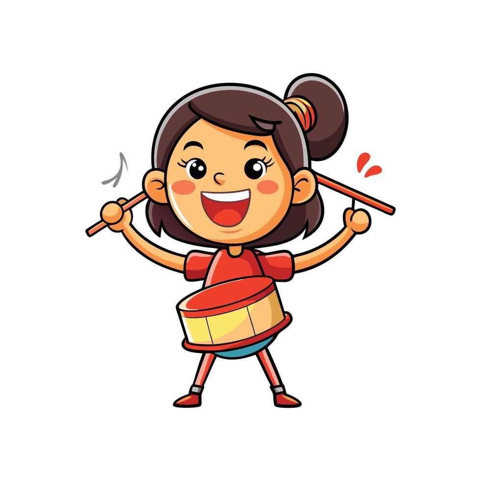 Child Enjoying Music Play with Toy Drum vector