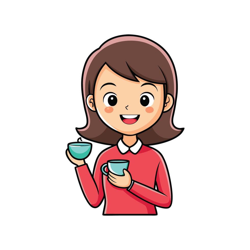 Child with Toy Tea Cup in Imaginative Play vector