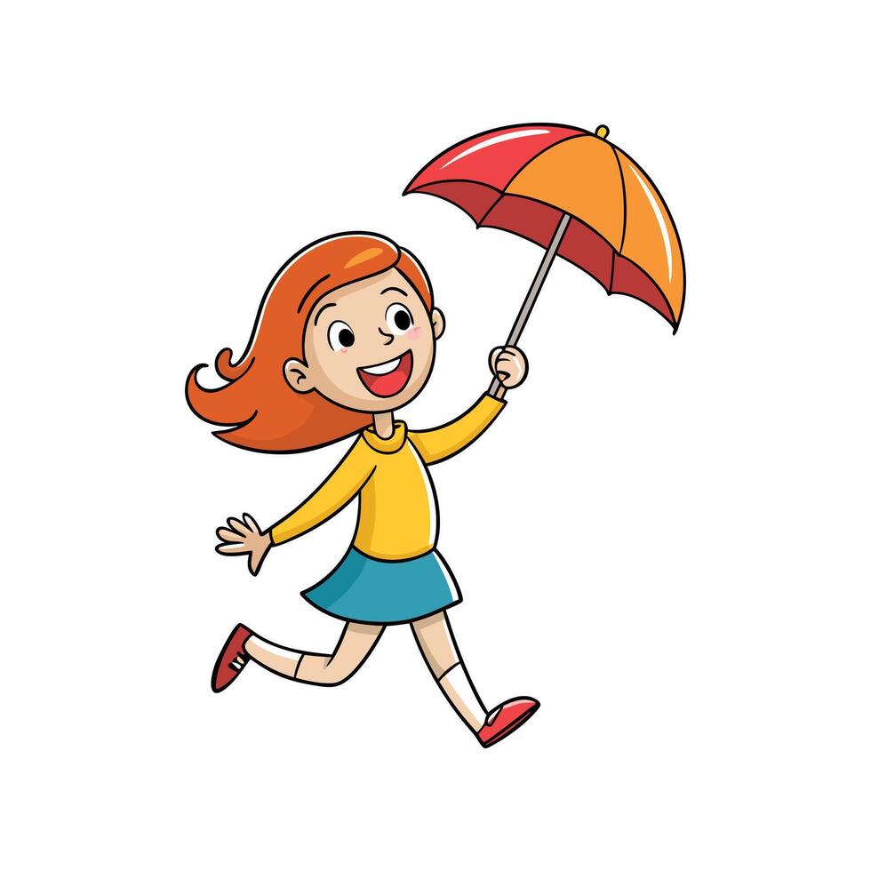 Playful Girl Dancing with Toy Umbrella vector