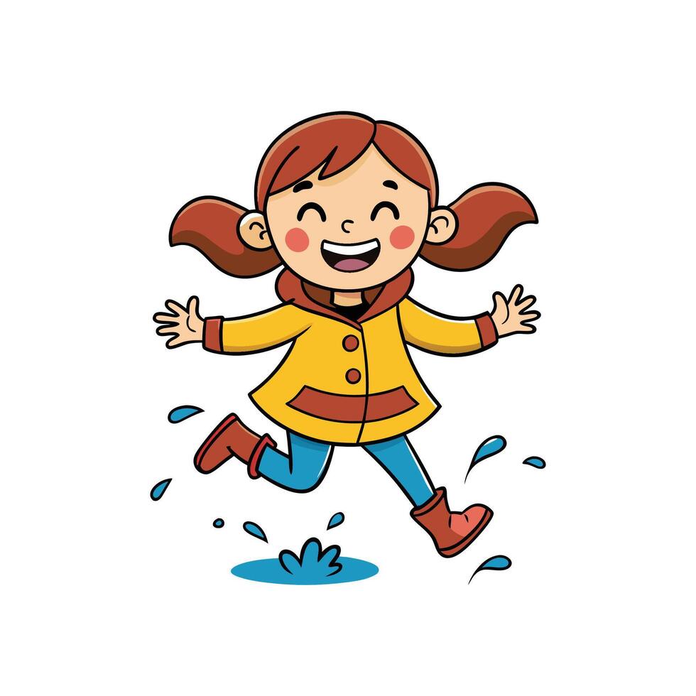 Playful Girl Splashing in a Puddle vector
