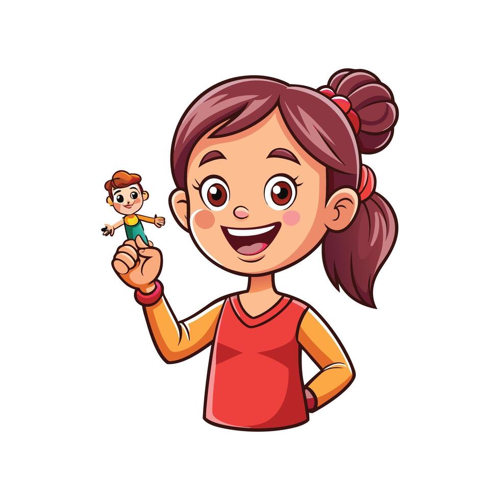 Playful Child Using Finger Puppet in Imagination vector