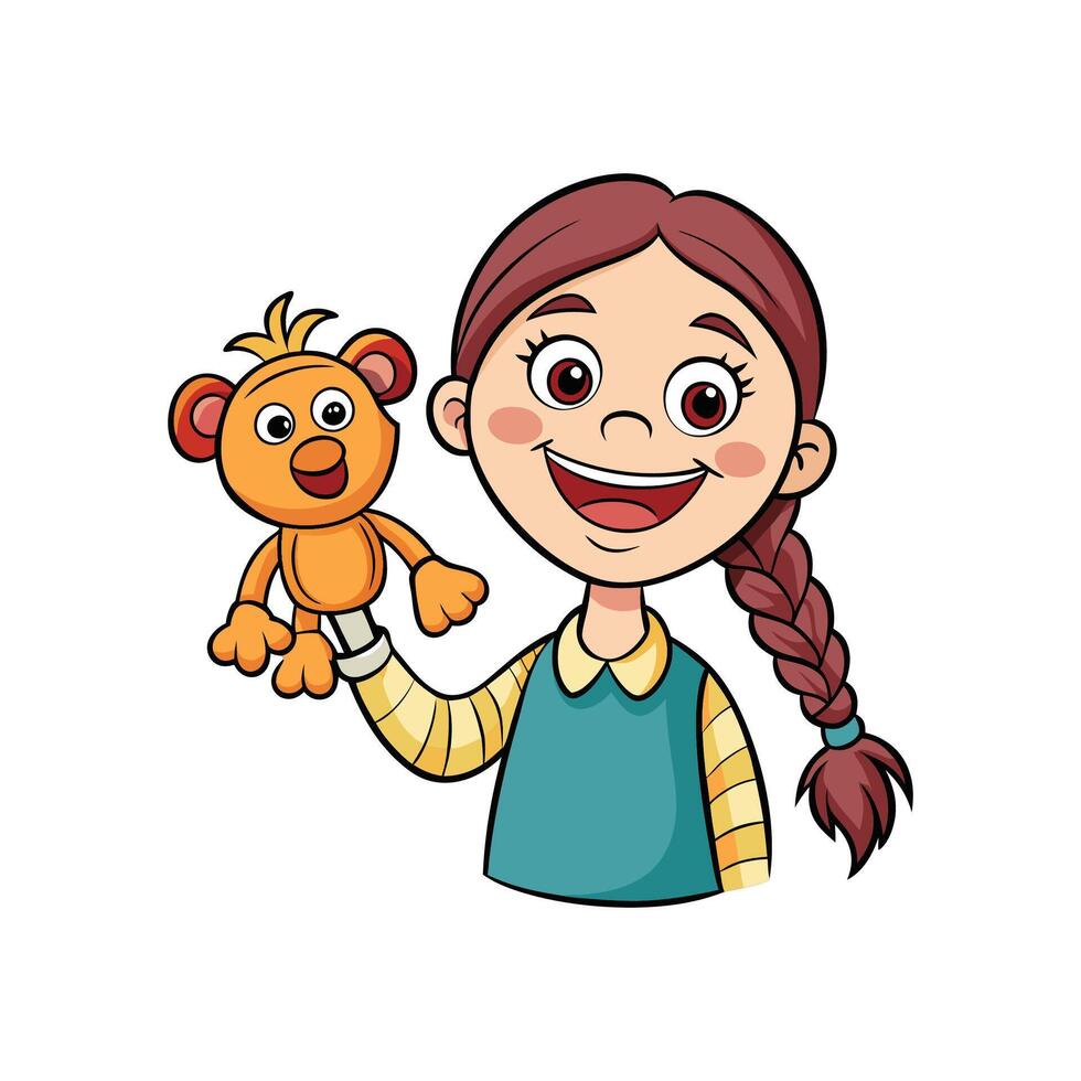 Child with Hand Puppet in Fun Play vector