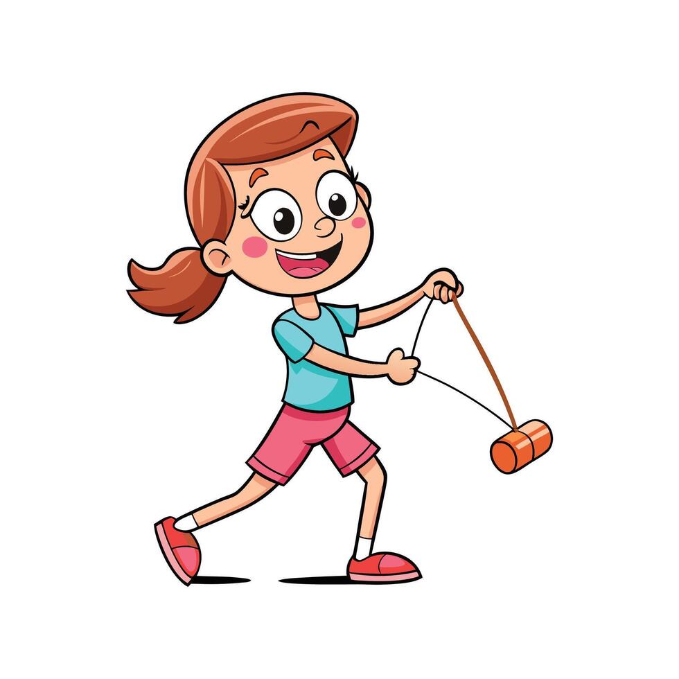 Girl Smiling While Playing with Jumping Jack Toy vector