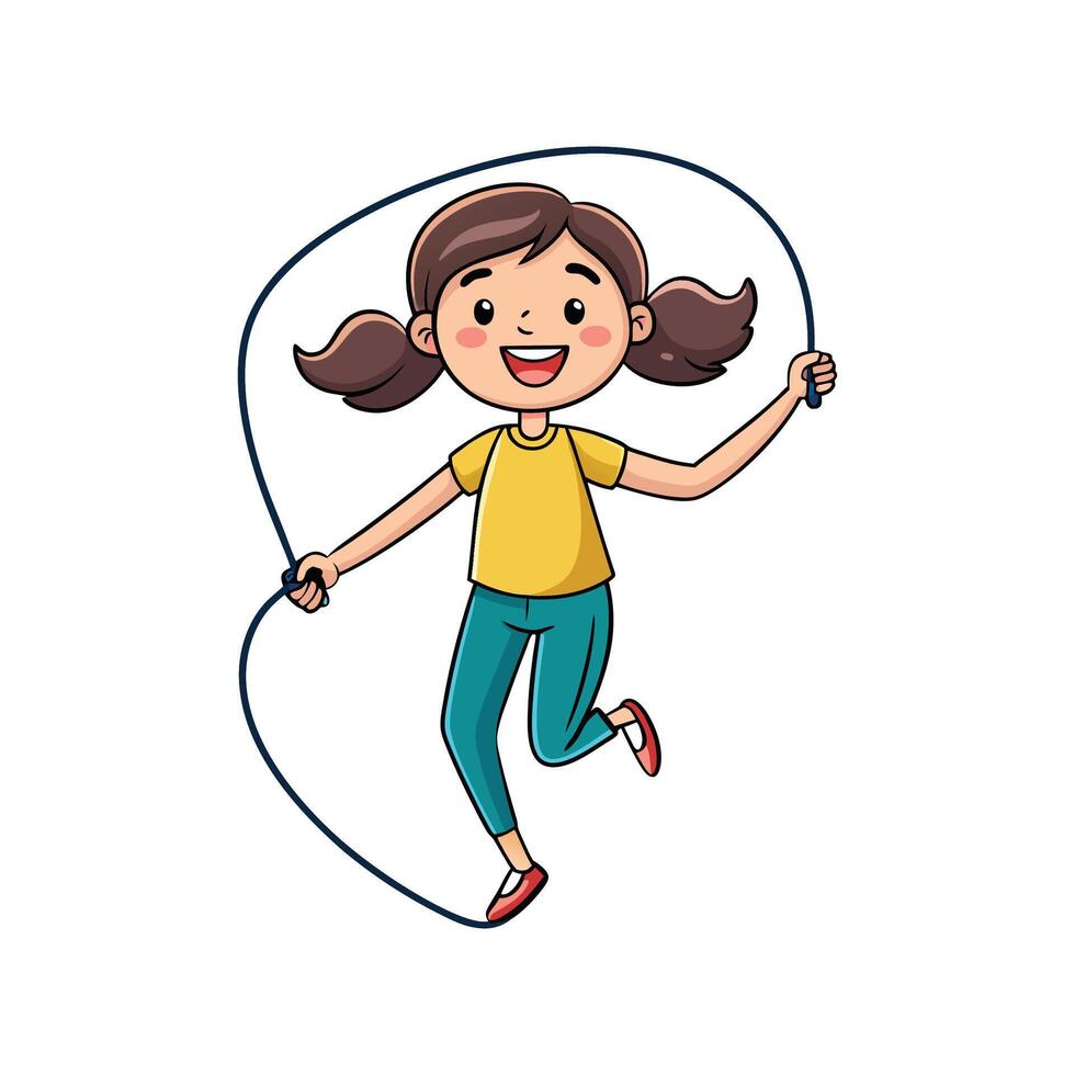 Girl Smiling While Skipping Rope vector